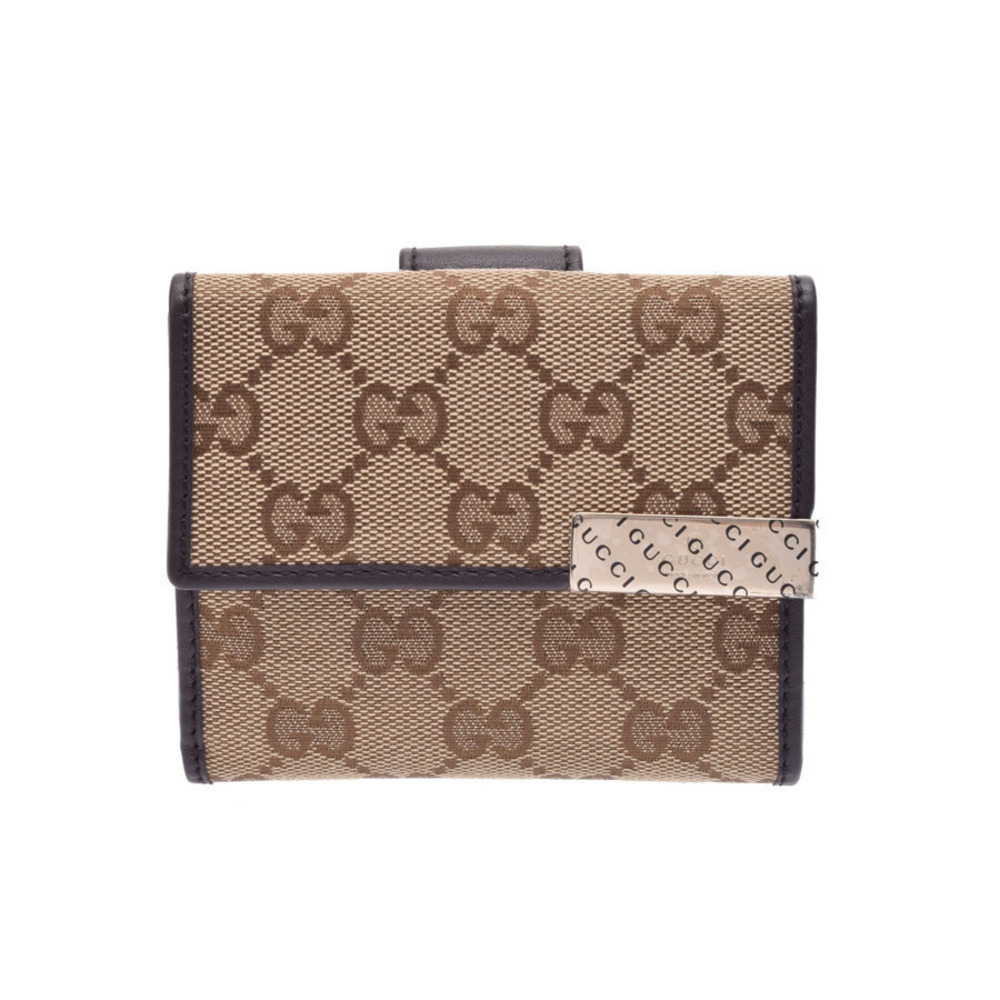 Gucci double hook wallet GG canvas beige brown
